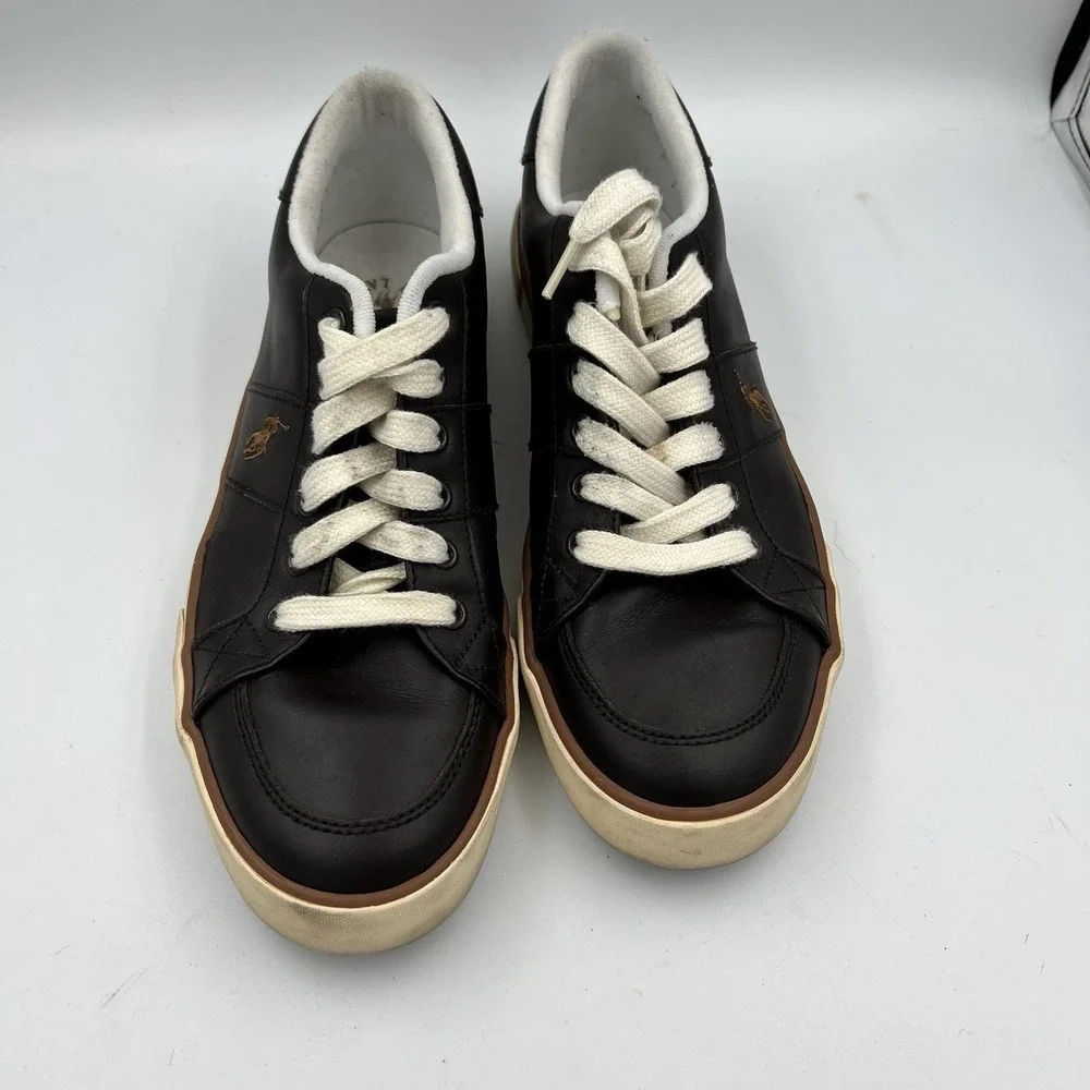 Polo Ralph Lauren Sayer Men's Black/White Leather Low Top Lace-Up Sneakers 10D